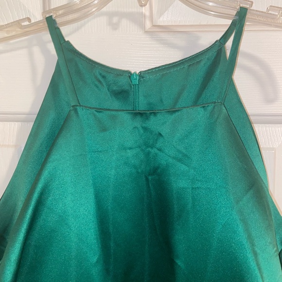 Women's Halter Spaghetti Straps Satin High-Low Floor Length Formal Dress - Picture 3 of 9